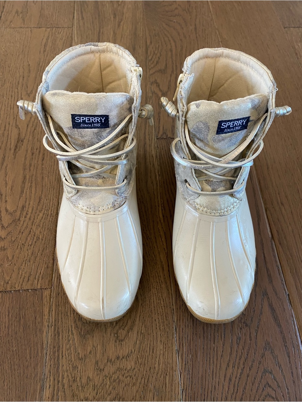 Sperry Kids Cream Lace-Up Duck Boots